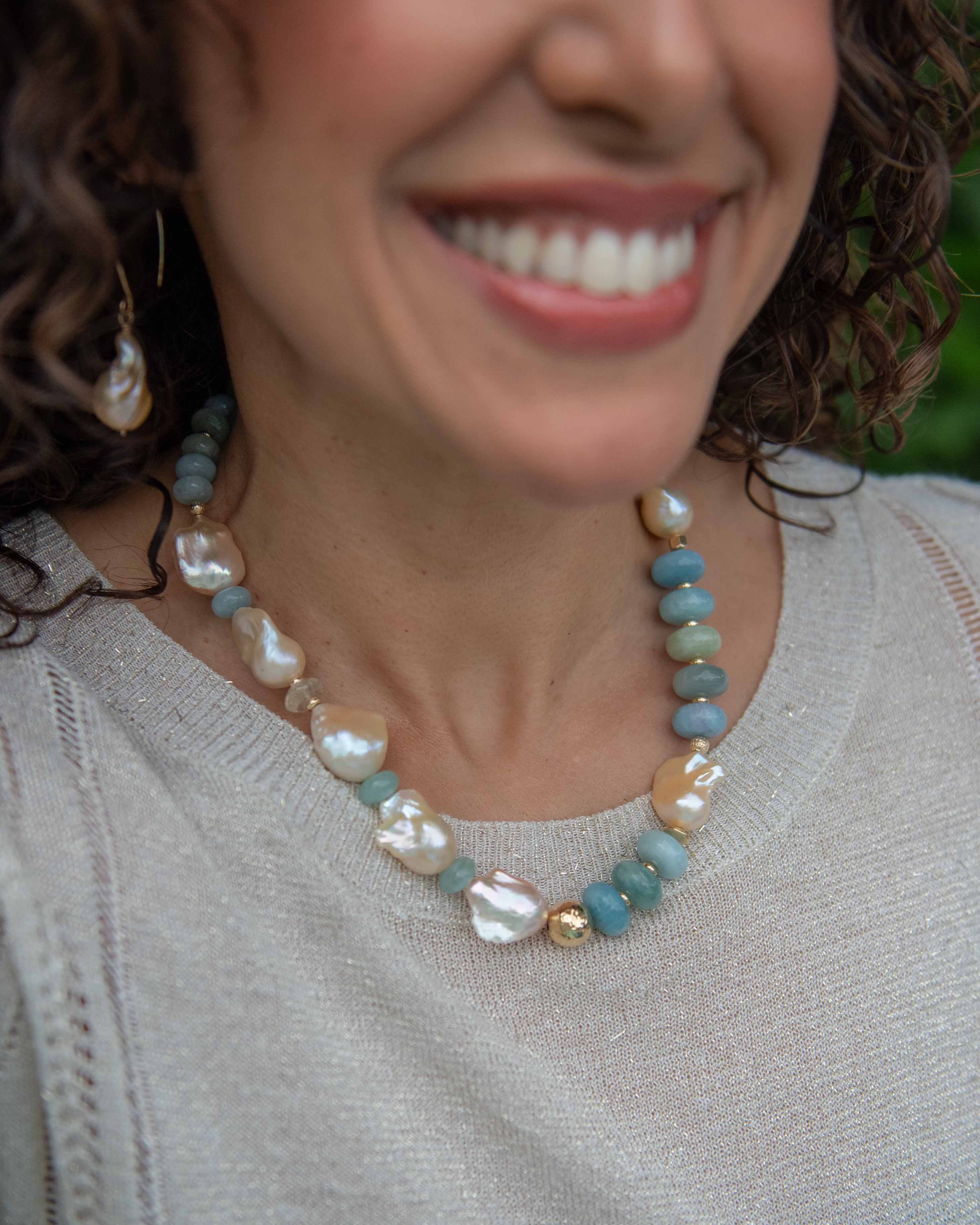 Aquamarine & Pearl Necklace | House of Aloha